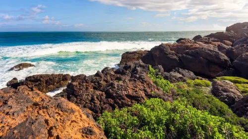 Free Coastal Rocky Serenity stock image to download Coastal Rocky Serenity FREE Stock Photo, ocean, rocks, greenery picture