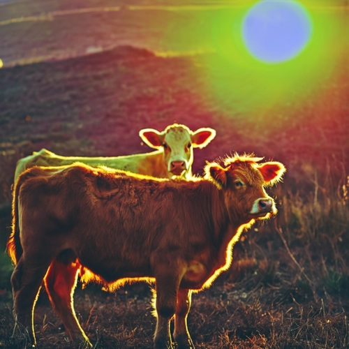 Cows at Sunset FREE Stock Photo, cows,  sunset,  farm picture