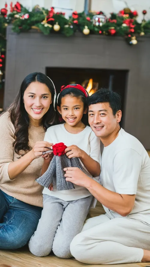 Free Family Christmas Crafting stock image to download Family Christmas Crafting FREE Stock Photo, fireplace, family at home, memories picture