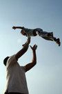 Free Father lifting child in blue sky stock image to download Father lifting child in blue sky FREE Stock Photo, laughter, joy, father picture
