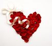 Red rose petals heart with cream ribbon FREE Stock Photo, red rose, romance, happy valentines day picture