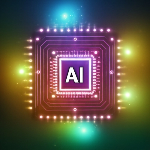Illuminated AI Chip FREE Stock Photo, circuits, vibrant, AI picture