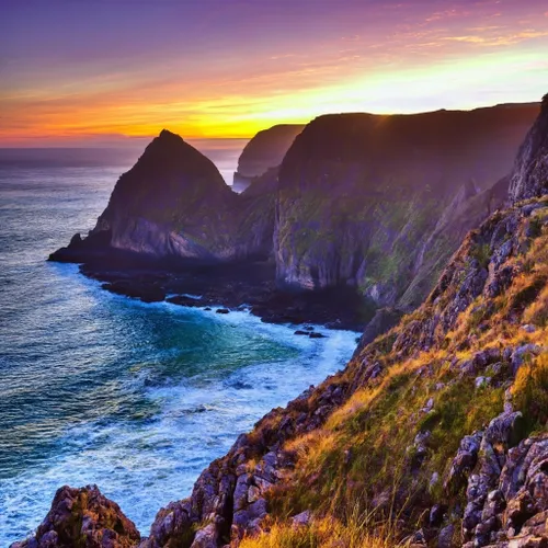 Majestic Coastal Sunset FREE Stock Photo, coast,  sunset,  cliffs picture