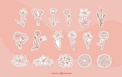 Spring Petal Sticker Set FREE Stock Vector, flower, stroke, sticker picture