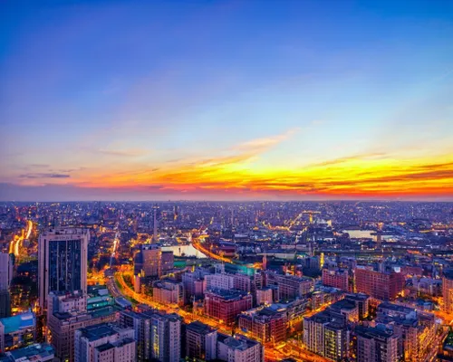 Vibrant City Sunset FREE Stock Photo, sunset,  cityscape,  skyline picture