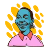 Vibrant Smiling Woman Afro PNG